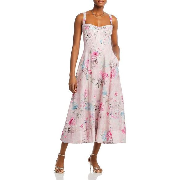 Bardot Dresses & Skirts - Bardot Womens Pink Corset Top Floral Print Midi Dress NWT